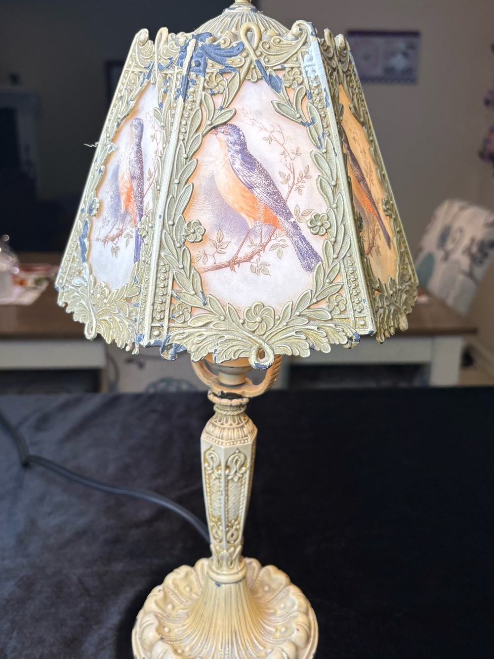 Antique Cast Metal Boudoir Lamp Decorative Bird Relief / Similar Lamps Made 1920 - Picture 3 of 16